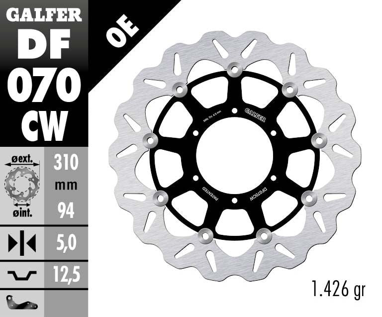 Плаващ преден спирачен диск Galfer WAVE FLOATING COMPLETE (C. ALU.) 310x5mm DF070CW