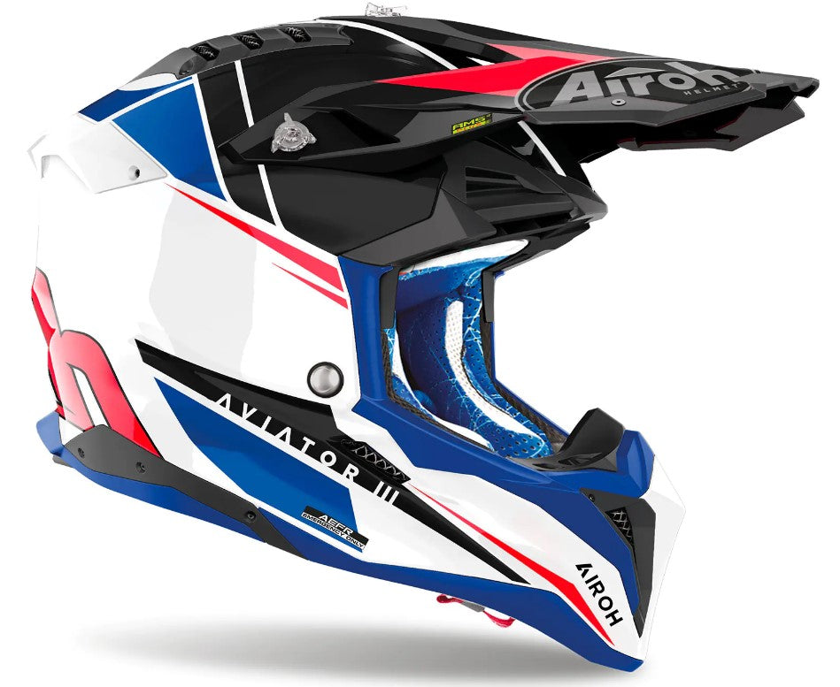 Мотокрос каска AIROH AVIATOR 3 Push Blue Red Gloss