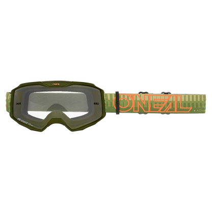 Мотокрос очила O'NEAL B-10 STRIPED GREEN/ORANGE - CLEAR V.26