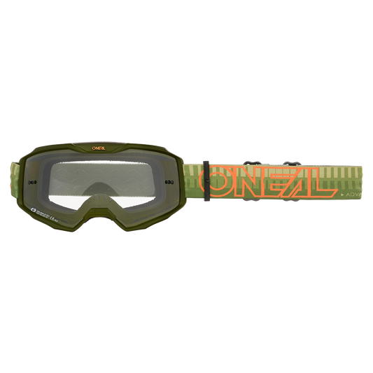 Мотокрос очила O'NEAL B-10 STRIPED GREEN/ORANGE - CLEAR V.26