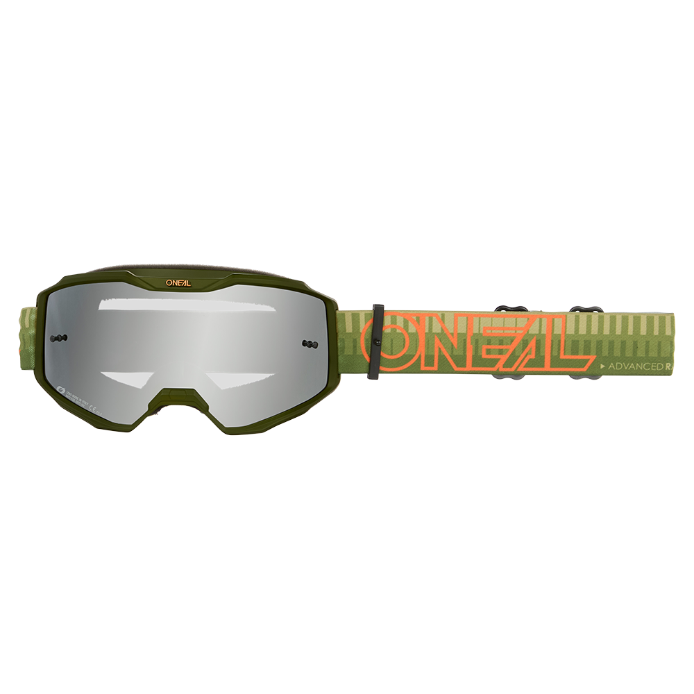 Мотокрос очила O'NEAL B-10 STRIPED GREEN/ORANGE - SILVER MIRROR V.26