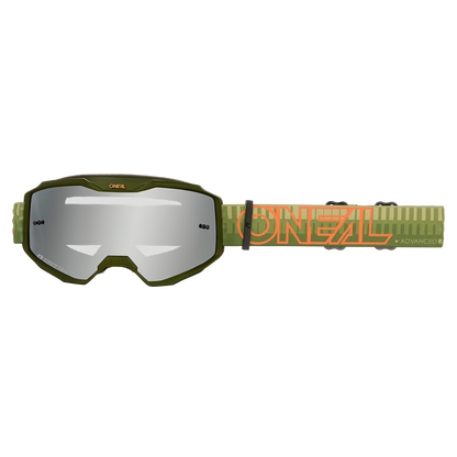 Мотокрос очила O'NEAL B-10 STRIPED GREEN/ORANGE - SILVER MIRROR V.26