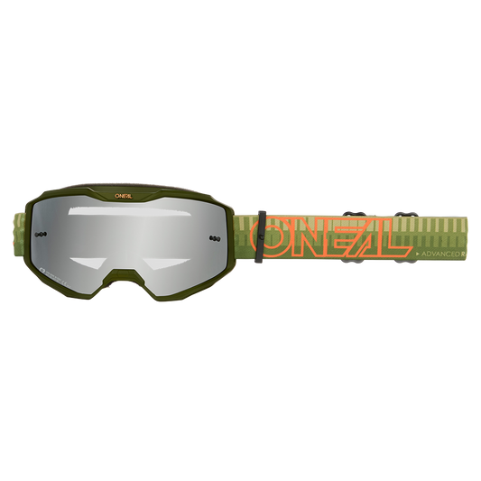 Мотокрос очила O'NEAL B-10 STRIPED GREEN/ORANGE - SILVER MIRROR V.26