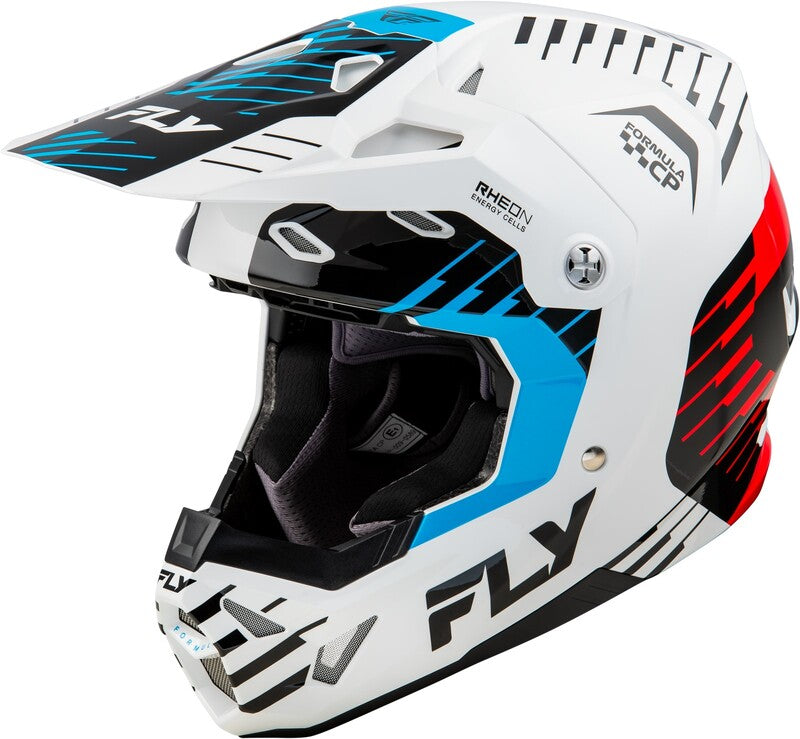 Мотокрос каска FLY RACING Formula CP Slice - White/Red/Cyan 2025
