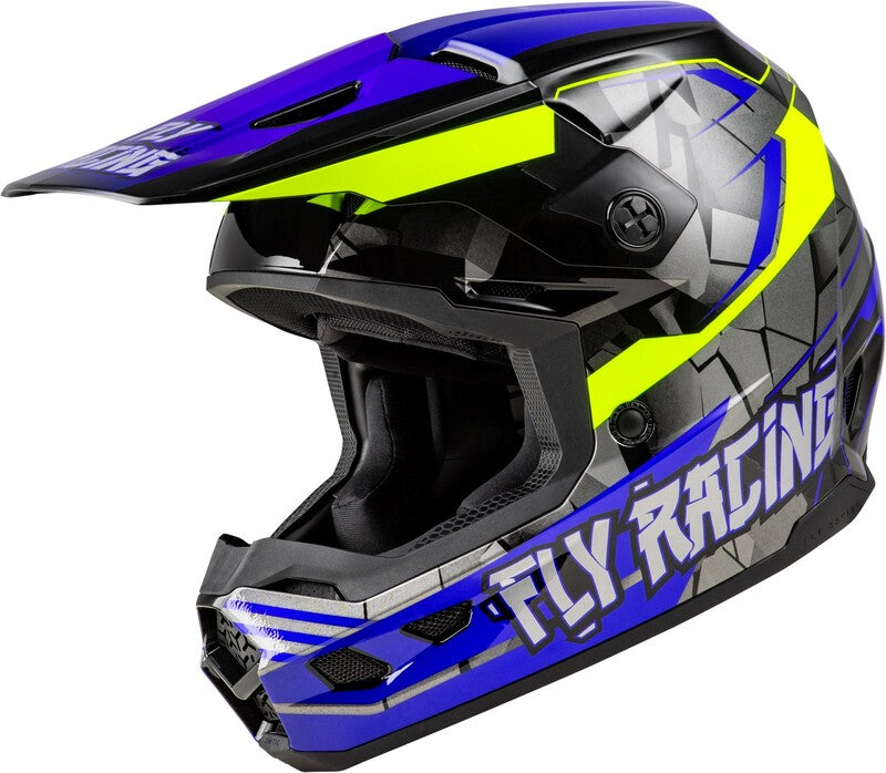 Детска крос каска FLY RACING Kinetic Scorched - Blue/Grey/Hi-Vis 2025