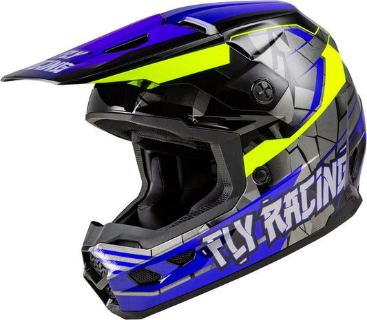 Детска крос каска FLY RACING Kinetic Scorched - Blue/Grey/Hi-Vis 2025