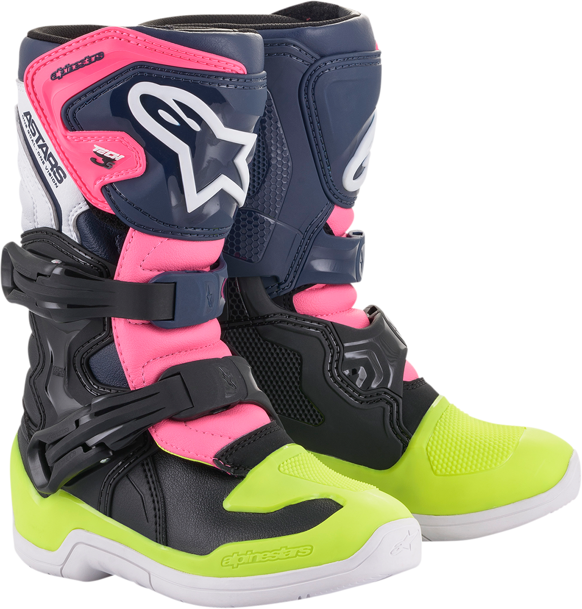 Детски мотокрос ботуши Alpinestars TECH Tech 3S Black, Dark Blue, Fluorescent Pink