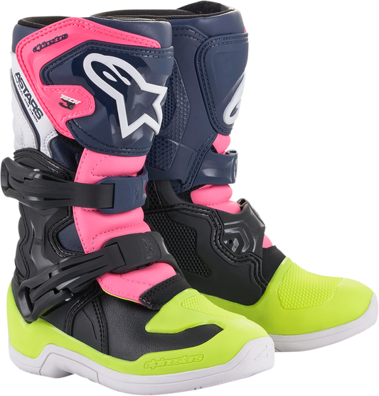 Детски мотокрос ботуши Alpinestars TECH Tech 3S Black, Dark Blue, Fluorescent Pink