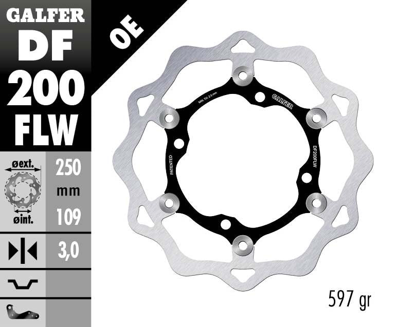 Плаващ преден спирачен диск Galfer WAVE FLOATING (C. STEEL) 250x3mm DF200FLW