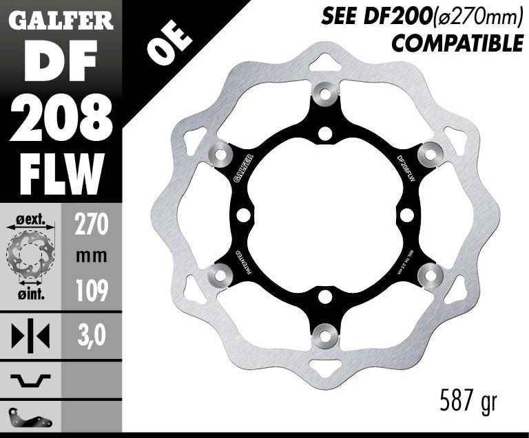 Плаващ преден спирачен диск Galfer WAVE FLOATING (C. STEEL) 270x3mm DF208FLW