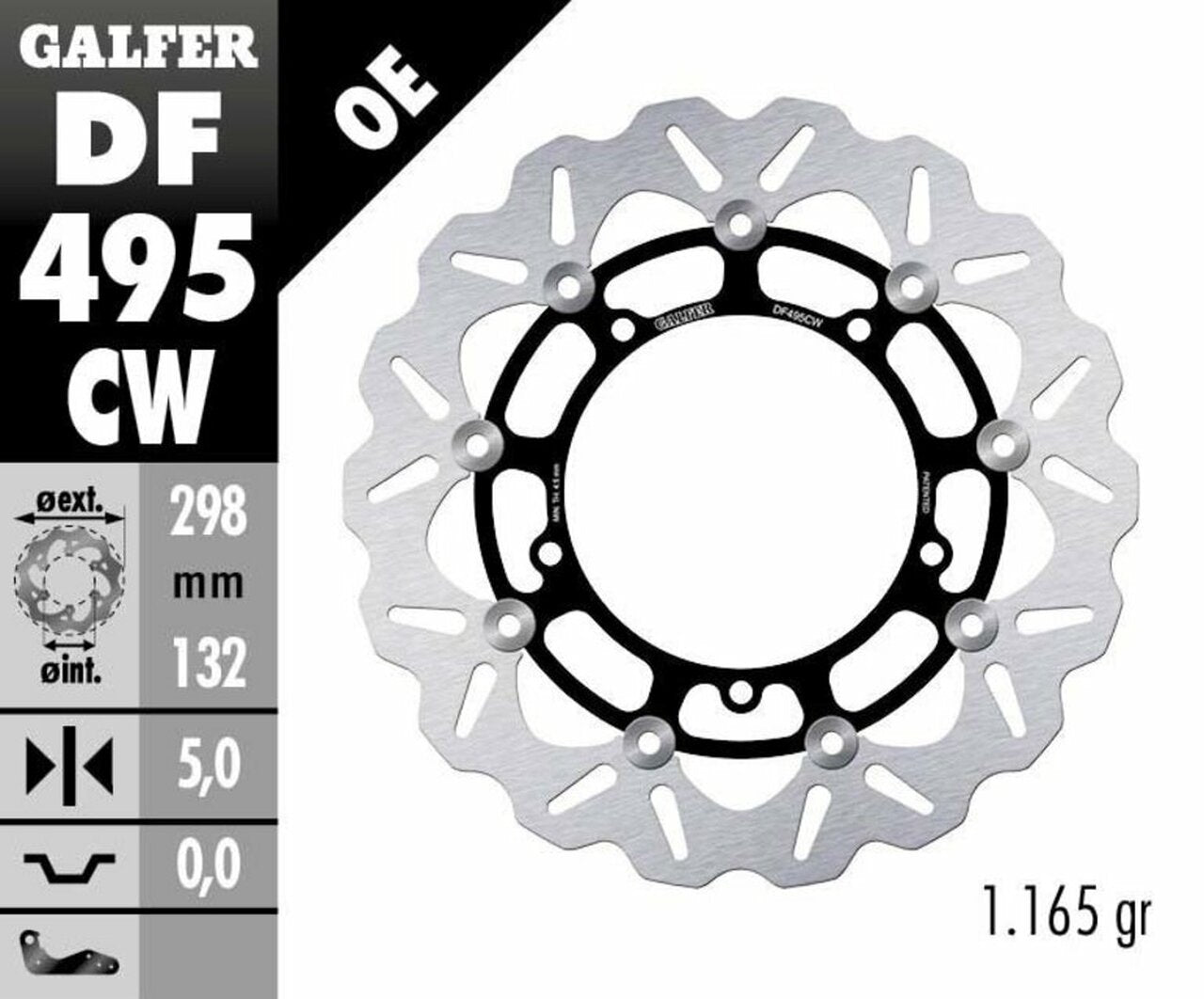 Плаващ преден спирачен диск Galfer WAVE FLOATING COMPLETE (C. ALU.) 298x5mm DF495CW
