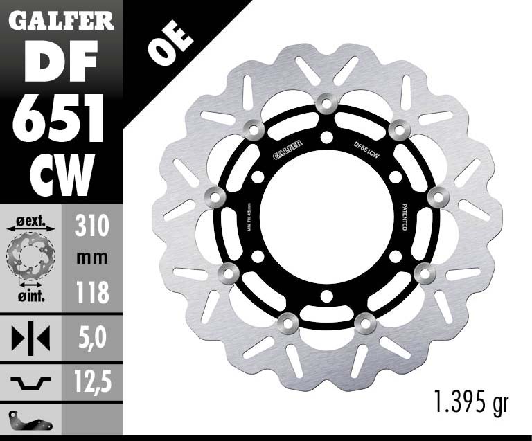 Плаващ преден спирачен диск Galfer WAVE FLOATING COMPLETE (C. ALU.) 310x5mm DF651CW
