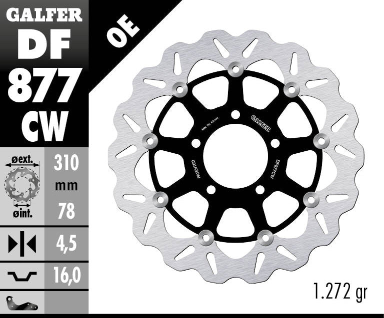 Плаващ преден спирачен диск Galfer WAVE FLOATING COMPLETE (C. ALU.) 310x4,5mm DF877CW