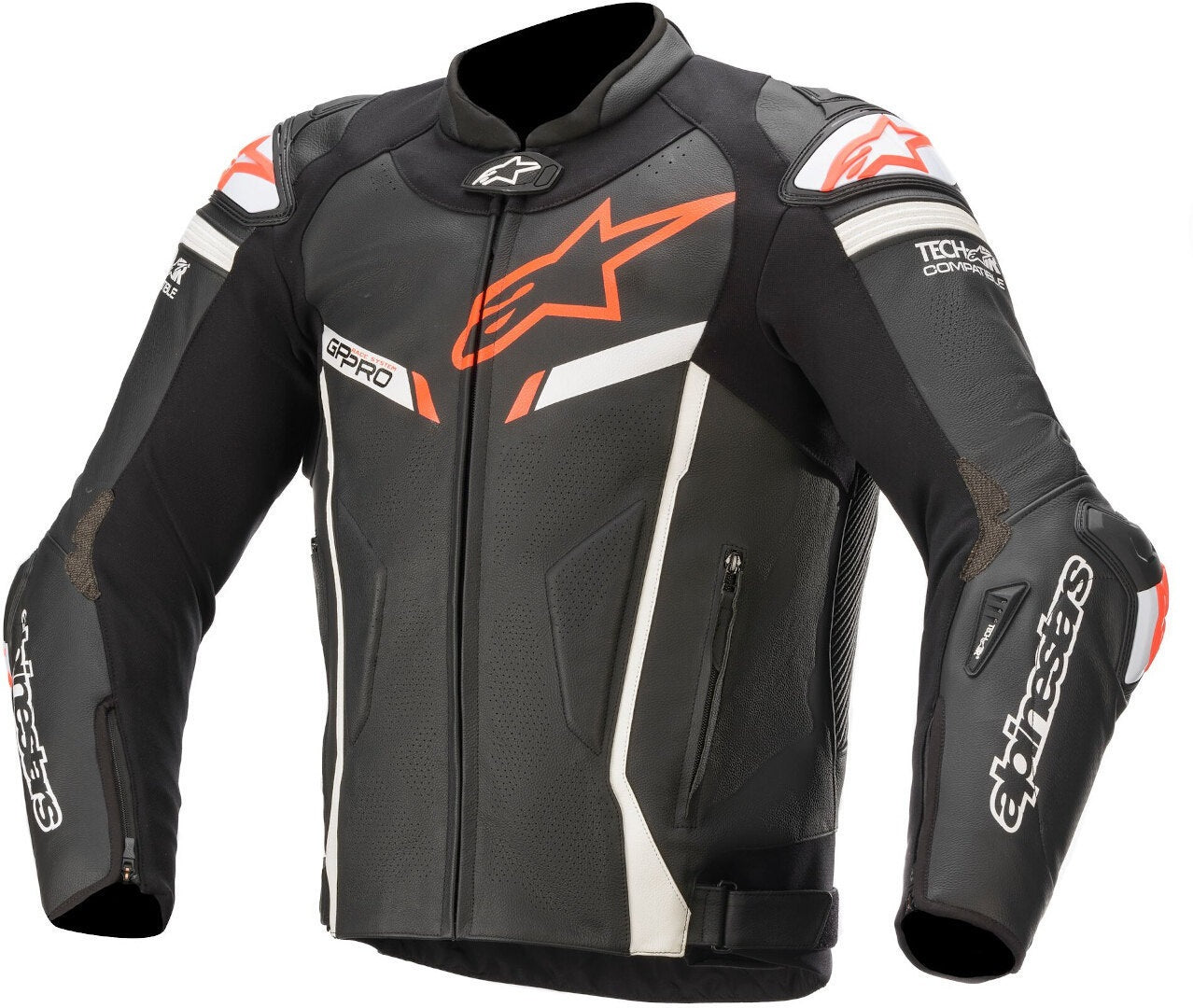 Кожено мото яке ALPINESTARS GP PRO V2 TECH-AIR BLACK/WHITE/FLUO RED
