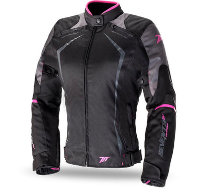 Дамско текстилно мото яке SEVENTY BLACK/PINK
