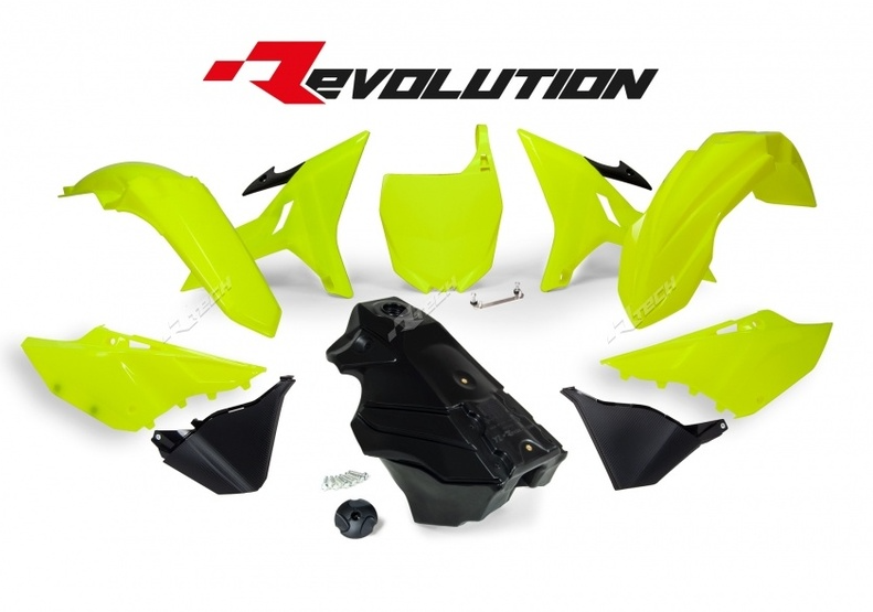 Комплект пластмаси RACETECH Revolution Plastic Kit + Gas Tank (Neon Yellow/Black) Yamaha YZ125/250 02-19