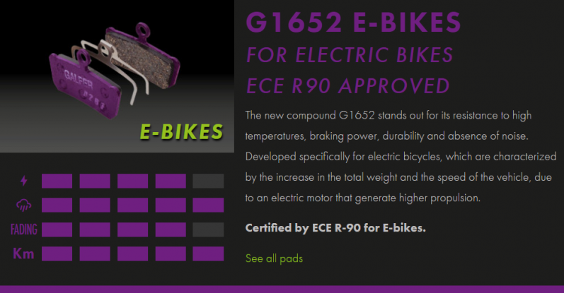 Вело спирачни накландки GALFER BIKE FD455G1652 E-BIKE Brake Pad