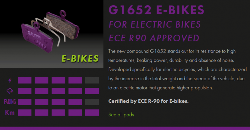 Вело спирачни накландки GALFER BIKE FD459G1652 E-BIKE Brake Pad