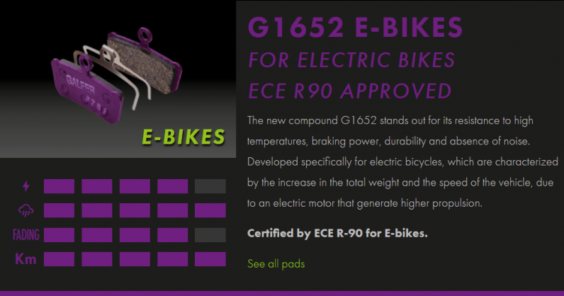 Вело спирачни накландки GALFER BIKE FD487G1652 E-BIKE Brake Pad