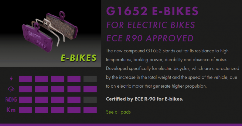Вело спирачни накландки GALFER BIKE FD549G1652 E-BIKE Brake Pad