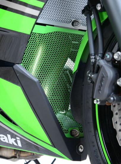 Протектор за генерация R&amp;G Racing Aluminium Headpipe grille - Green Kawasaki Ninja 650 17-26