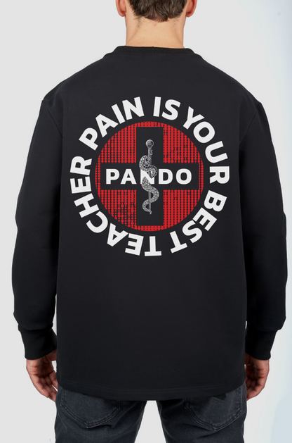 Тениска с дълъг ръкав PANDO MOTO TOMMY PAIN BLACK - Oversized