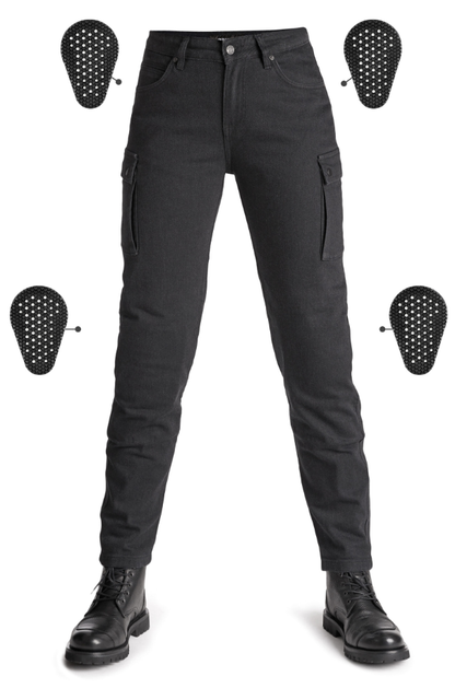 Дамски мото дънки PANDO MOTO MILA CARGO BLACK Chino Style Cordura® - SHORT