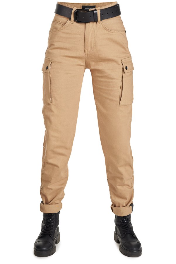 Дамски мото дънки PANDO MOTO MILA CARGO BEIGE - Chino Style Cordura®