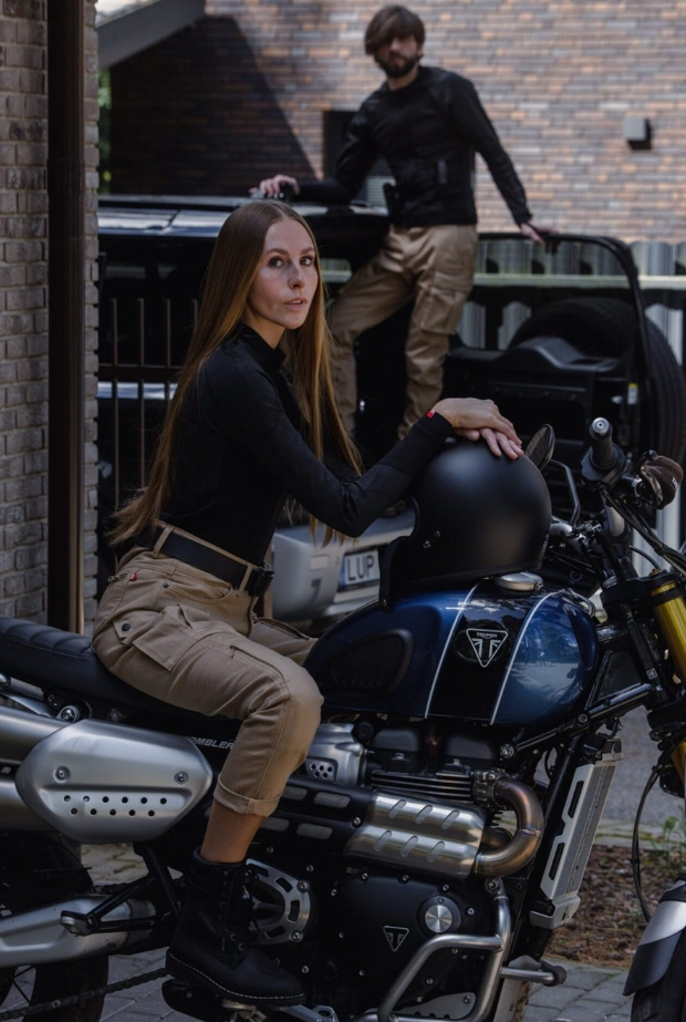 Дамски мото дънки PANDO MOTO MILA CARGO BEIGE - Chino Style Cordura® - LONG