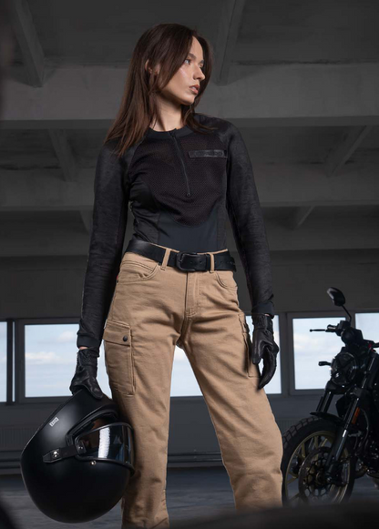 Дамски мото дънки PANDO MOTO MILA CARGO BEIGE - Chino Style Cordura®