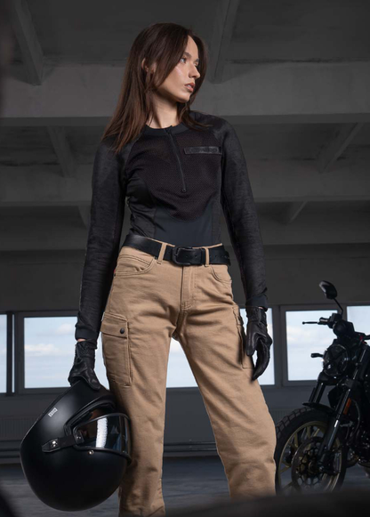 Дамски мото дънки PANDO MOTO MILA CARGO BEIGE - Chino Style Cordura® - LONG