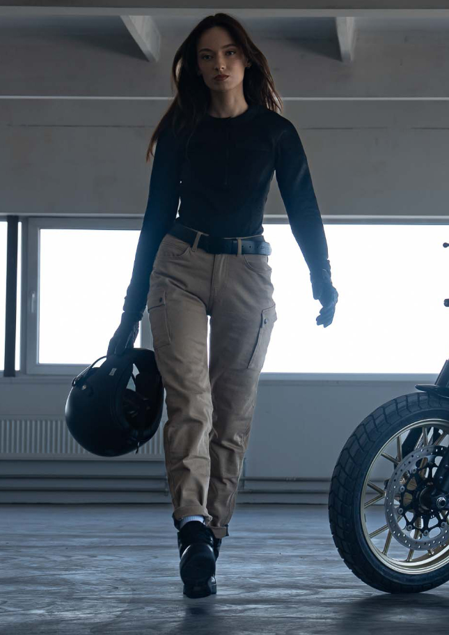 Дамски мото дънки PANDO MOTO MILA CARGO BEIGE - Chino Style Cordura® - LONG