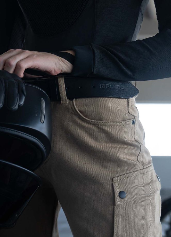 Дамски мото дънки PANDO MOTO MILA CARGO BEIGE - Chino Style Cordura®