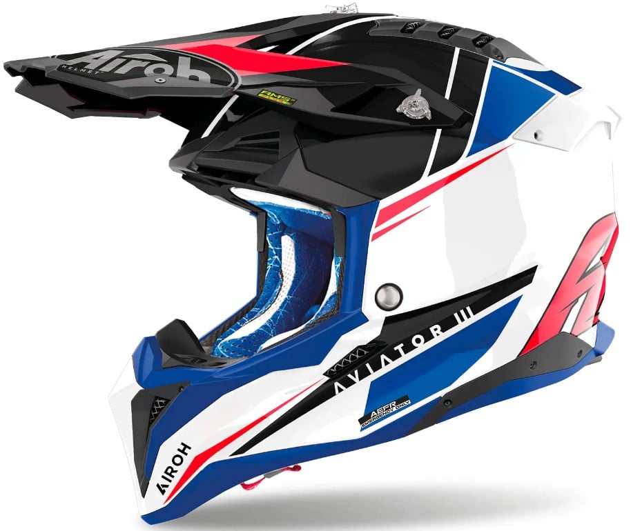 Мотокрос каска AIROH AVIATOR 3 Push Blue Red Gloss