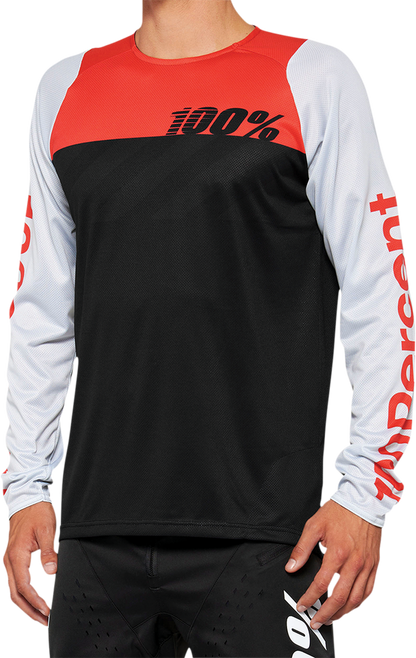 Вело джърси 100% R-CORE LS BLACK/WHITE/RED