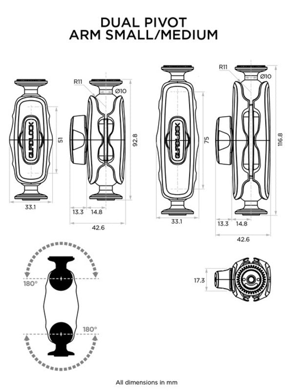QUAD LOCK 360 двойно въртящо се рамо - малка версия