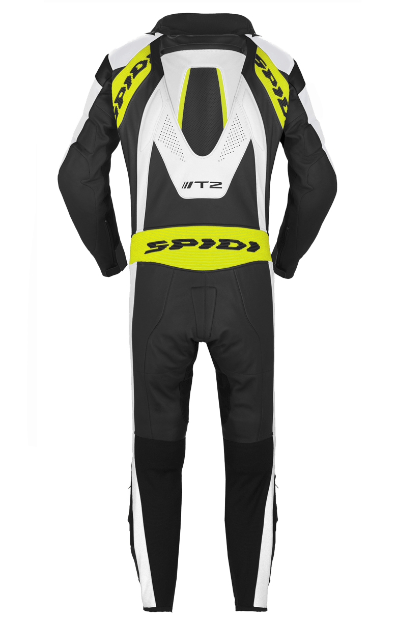 Кожен мото екип с гърбица SPIDI T-2 Neck Dps Airbag ACID GREEN/BLACK