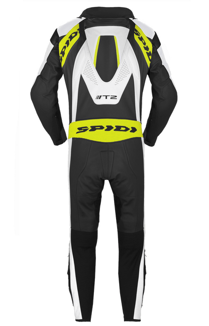 Кожен мото екип с гърбица SPIDI T-2 Neck Dps Airbag ACID GREEN/BLACK