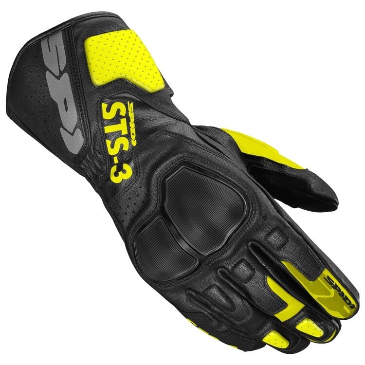 Кожени мото ръкавици SPIDI STS-3 BLACK/NEON YELLOW